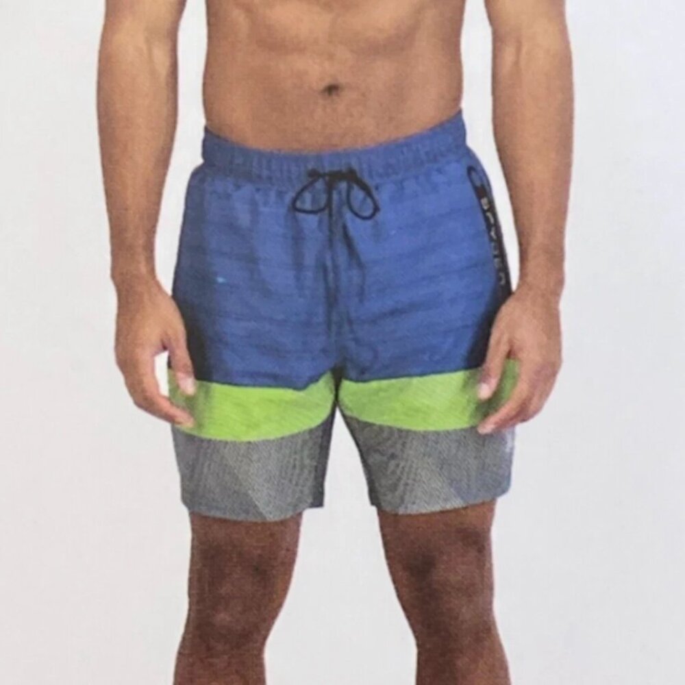 SPYDER Blue Green Swim Shorts Mens Size Large Quick Dry UPF 30+ Boxer Lined